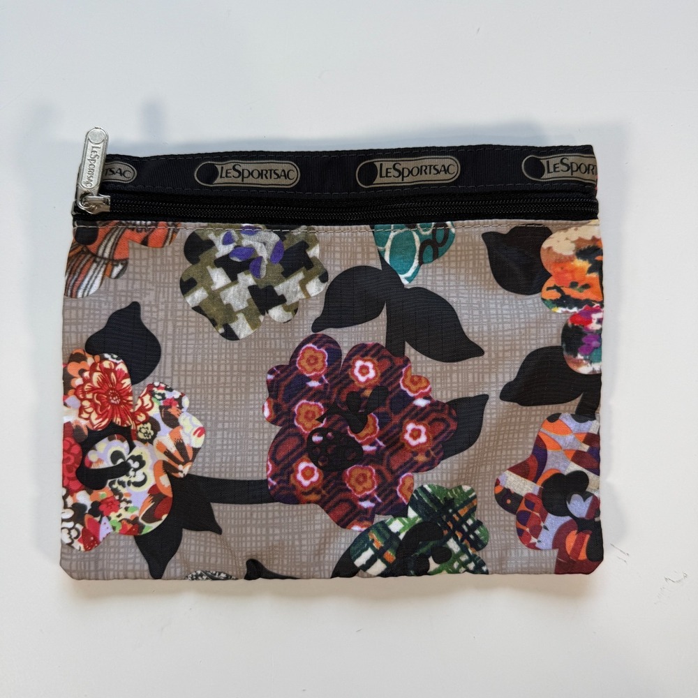 LeSportsac Classic Zipper Travel Pouch 8.75x7" Small Cosmetic Bag Floral Pattern - Picture 1 of 6